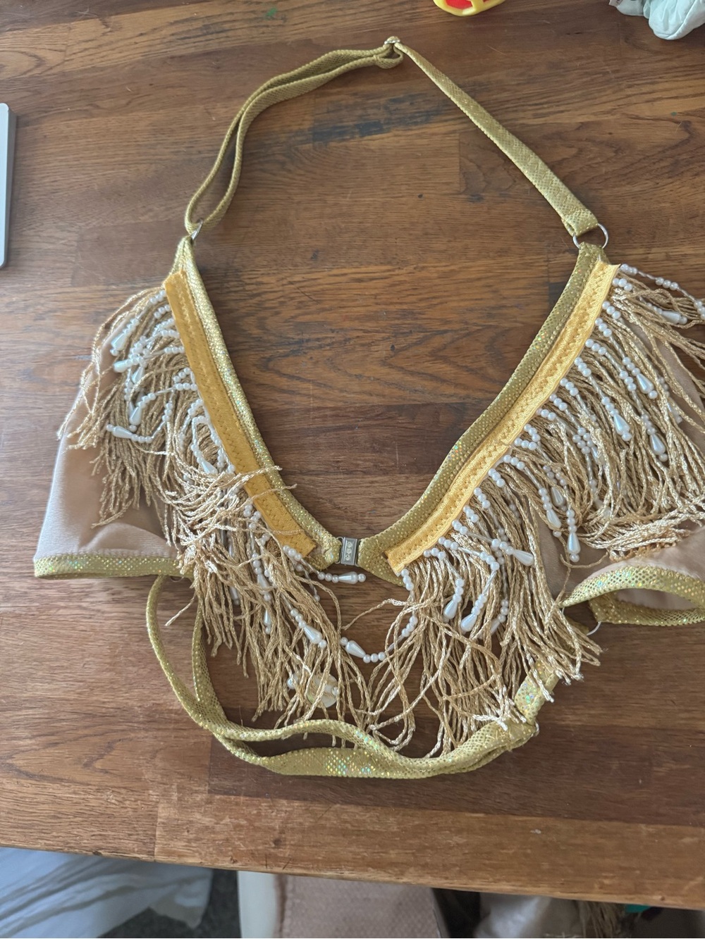 Velvet Gold Fringed Beaded Top and Bottom Set